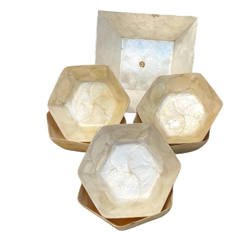 Mother of Pearl Hexagon Capiz Shell Mid Century Modern Set of‎ Seven Seven